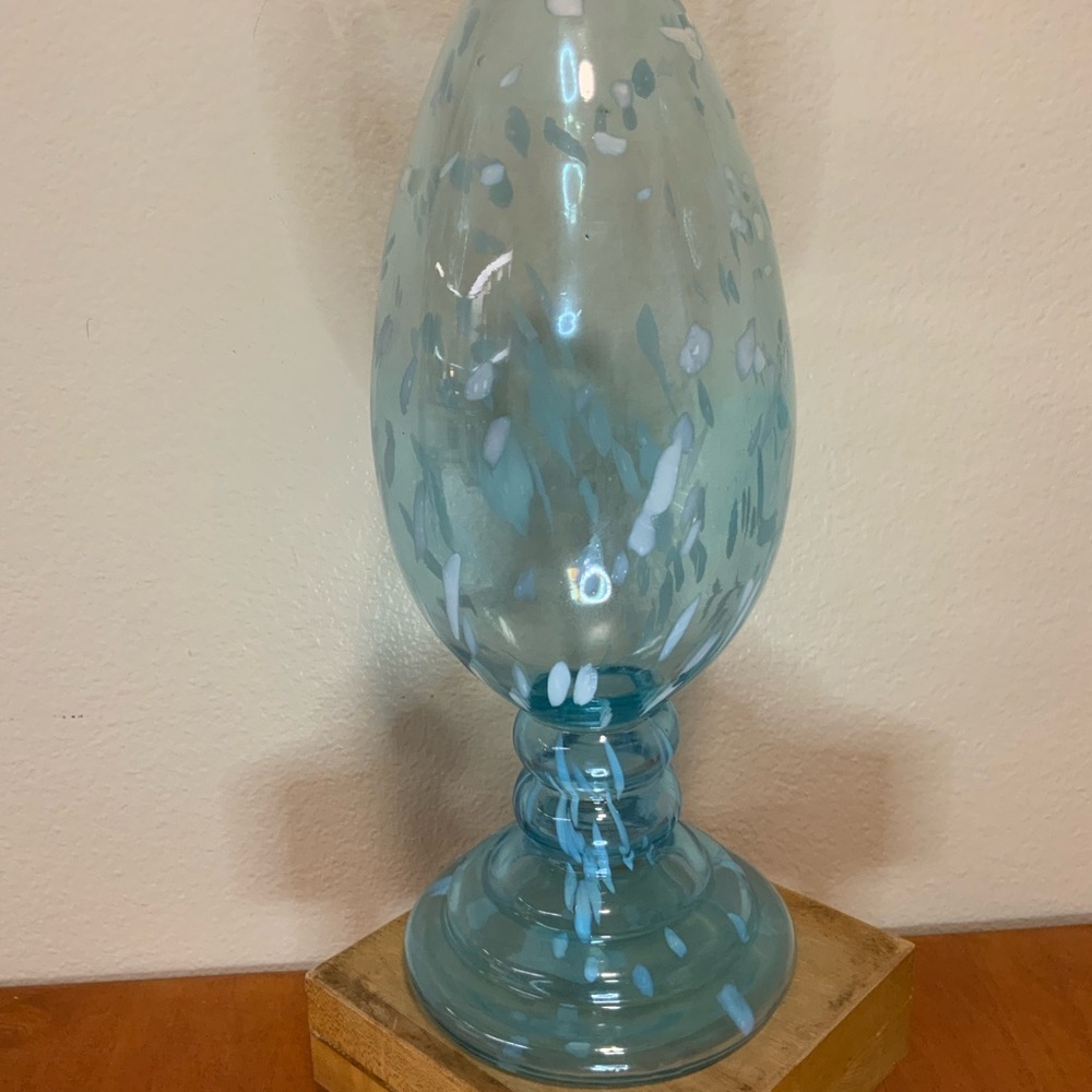 Pier One Blue Glass Pedestal Egg Sculpture - Made in India